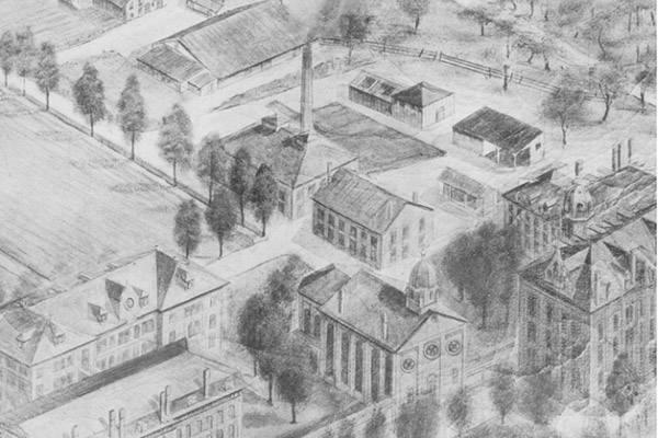 Sketch of UD's campus in the 1900s